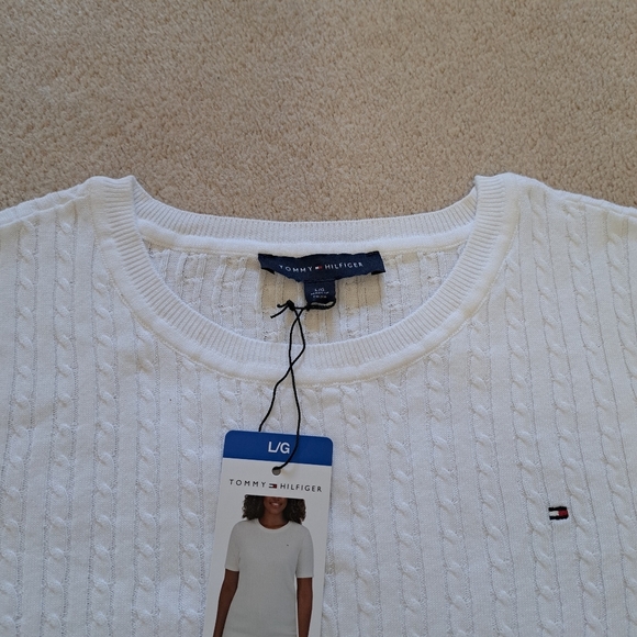 Tommy Hilfiger Sweater Women's Size Large White Cable Knit Short Sleeved NWT - Picture 7 of 12